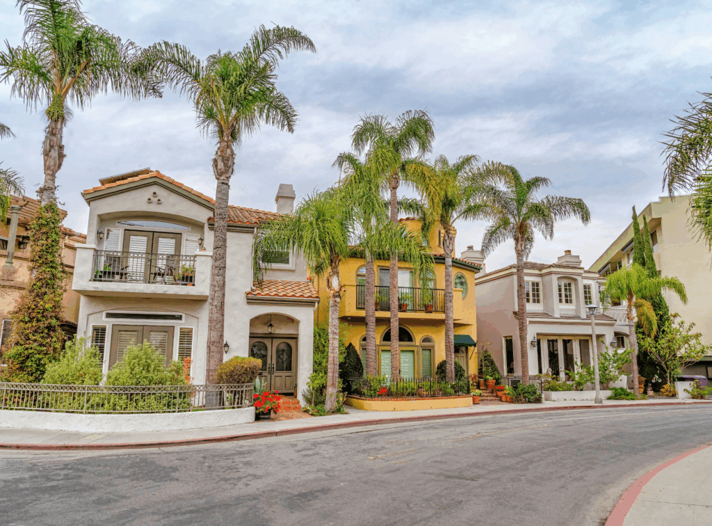 3 houses with palm trees